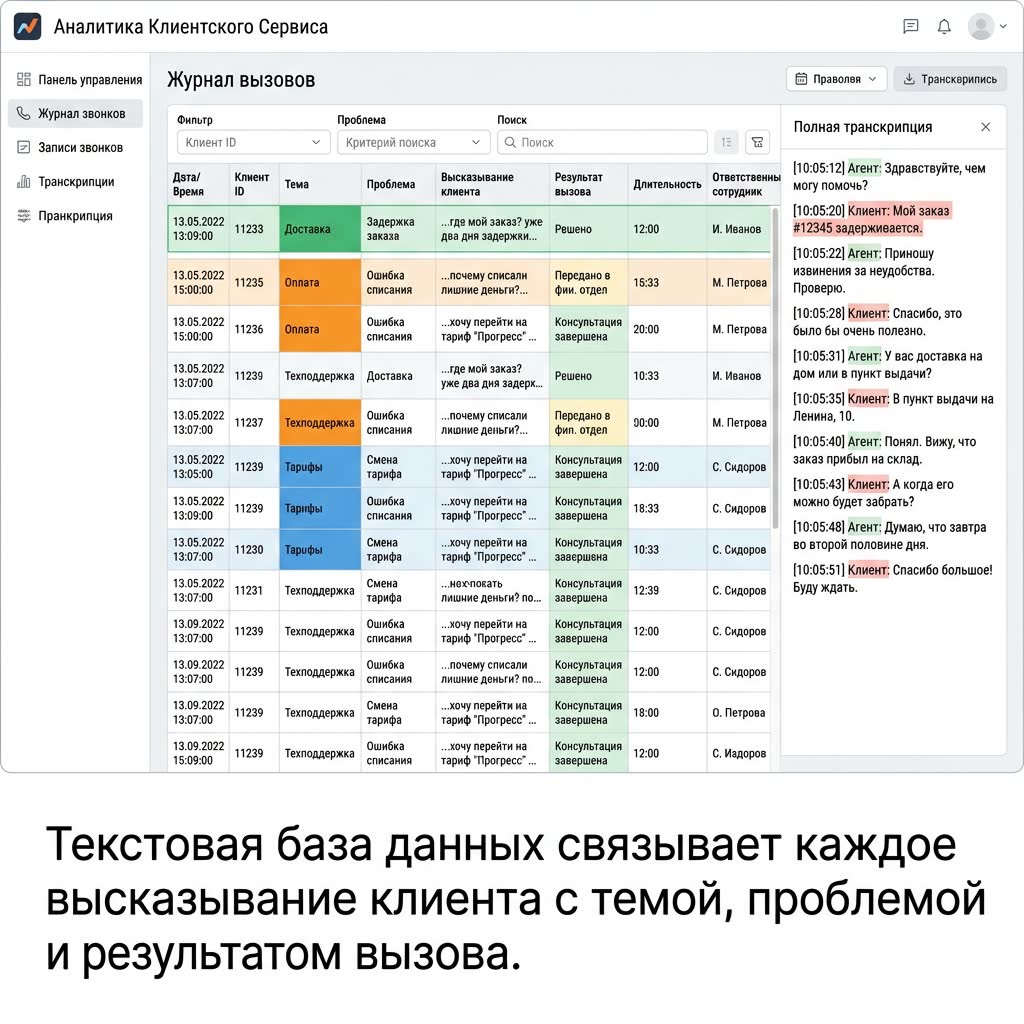 Задачи, которые решает текстовая база записей звонков