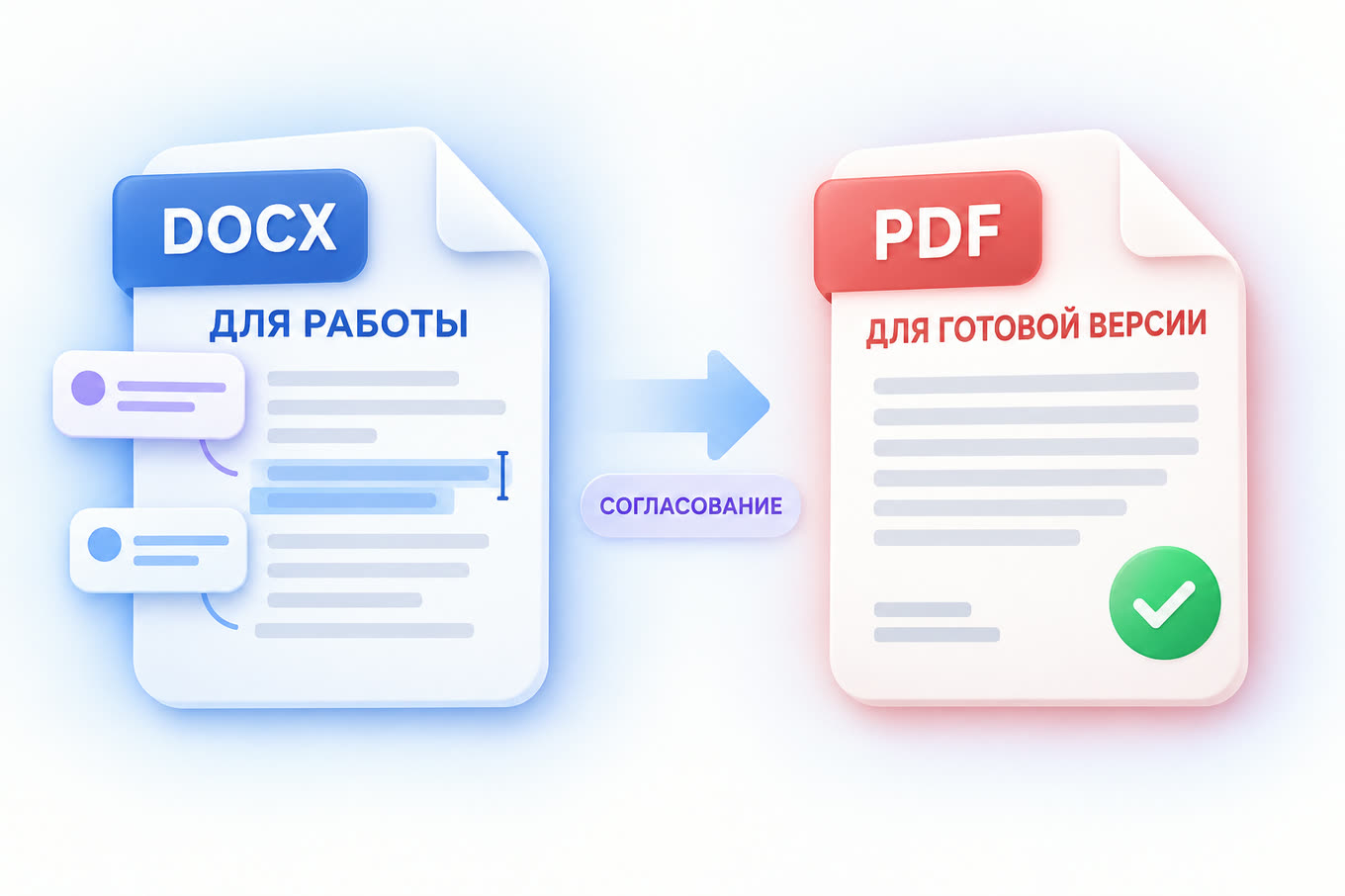 DOCX для работы над текстом и PDF для готовой версии