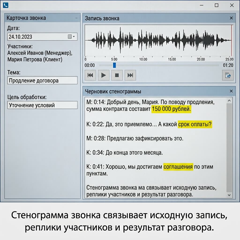 Данные, которые сохраняют вместе с записью телефонного разговора