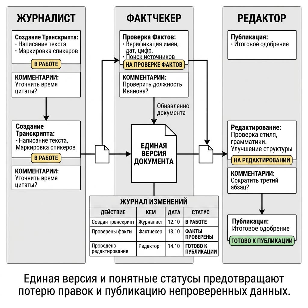 Статус документа при передаче стенограммы в редакцию