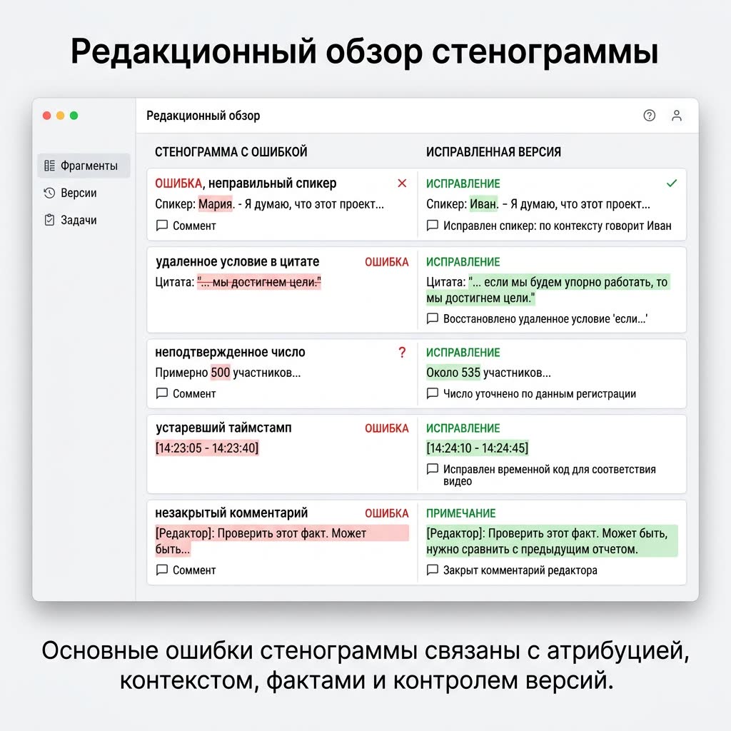 Контрольный список перед передачей стенограммы