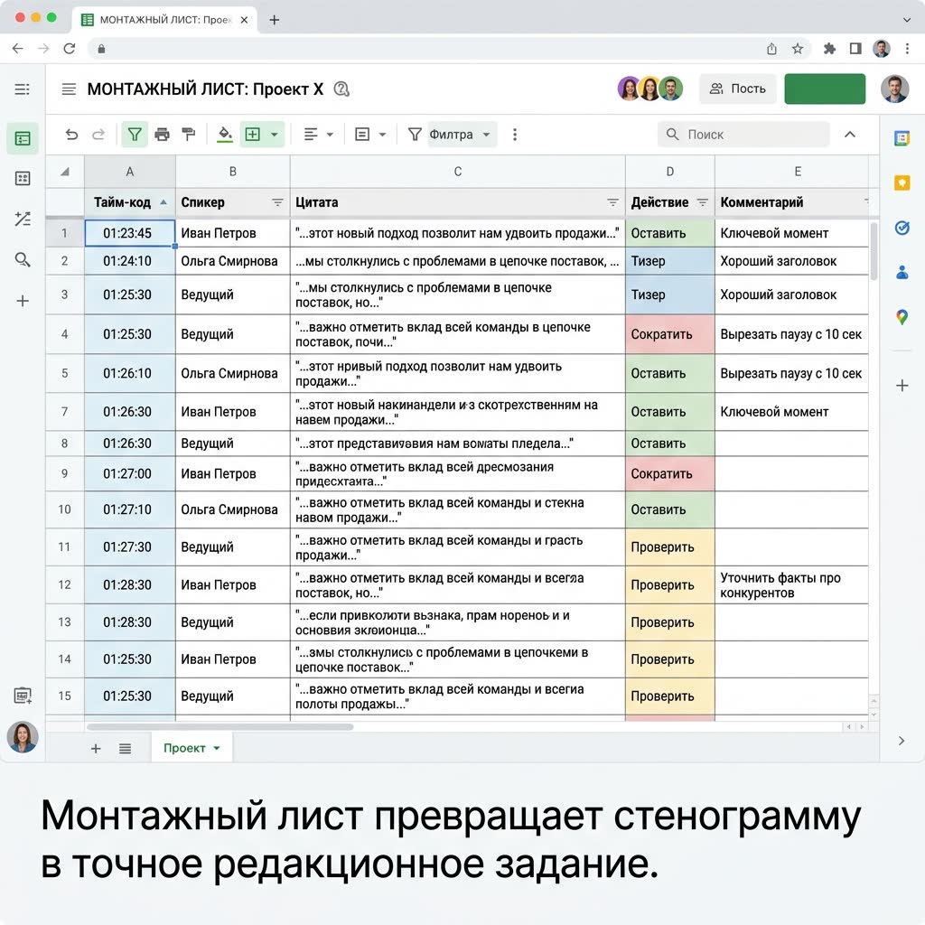 Система пометок в транскрипте для команды