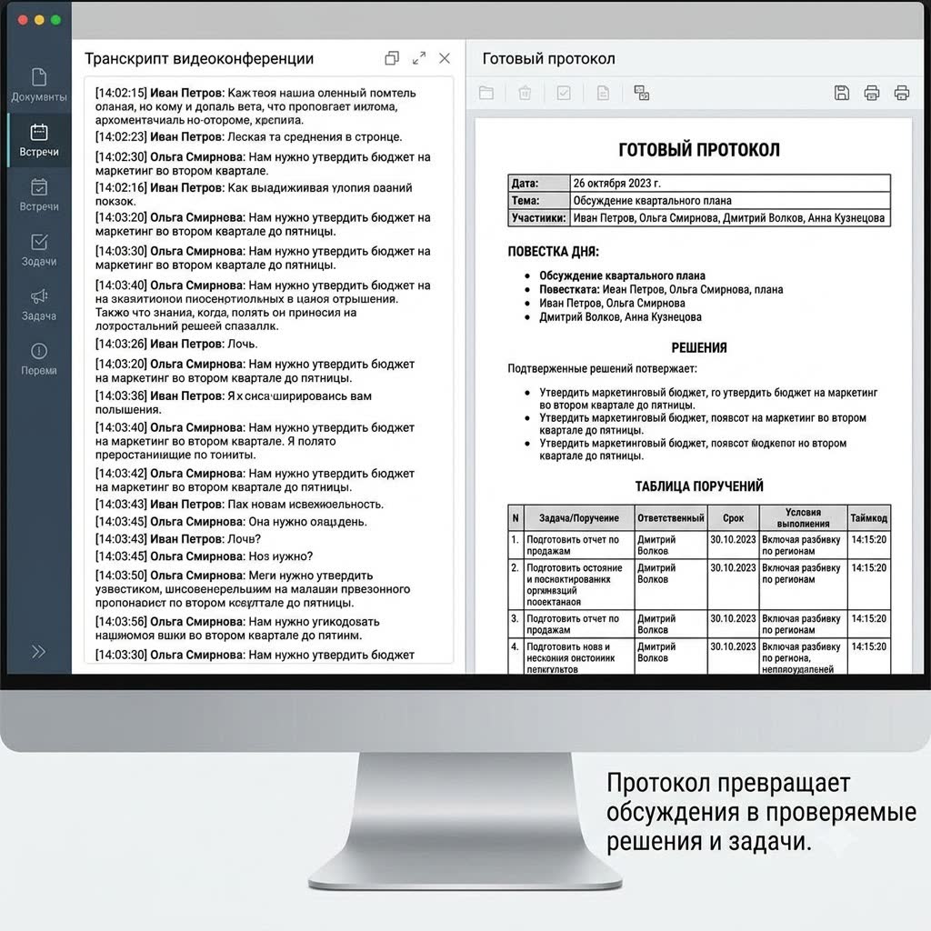 Утверждение и передача протокола ВКС-совещания